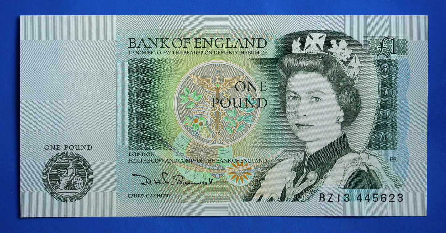 2x 1981 Bank of England One pound 1 pound Somerset Prefix "BZ13" banknotes, Elizabeth II, CONSECUTIVE Numbers [05/25 32515]