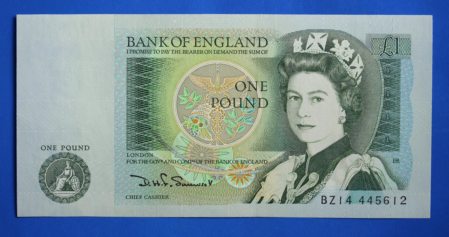 2x 1981 Bank of England One pound 1 pound Somerset Prefix "BZ13" "DU60" banknotes, Elizabeth II, [05/25 32516]