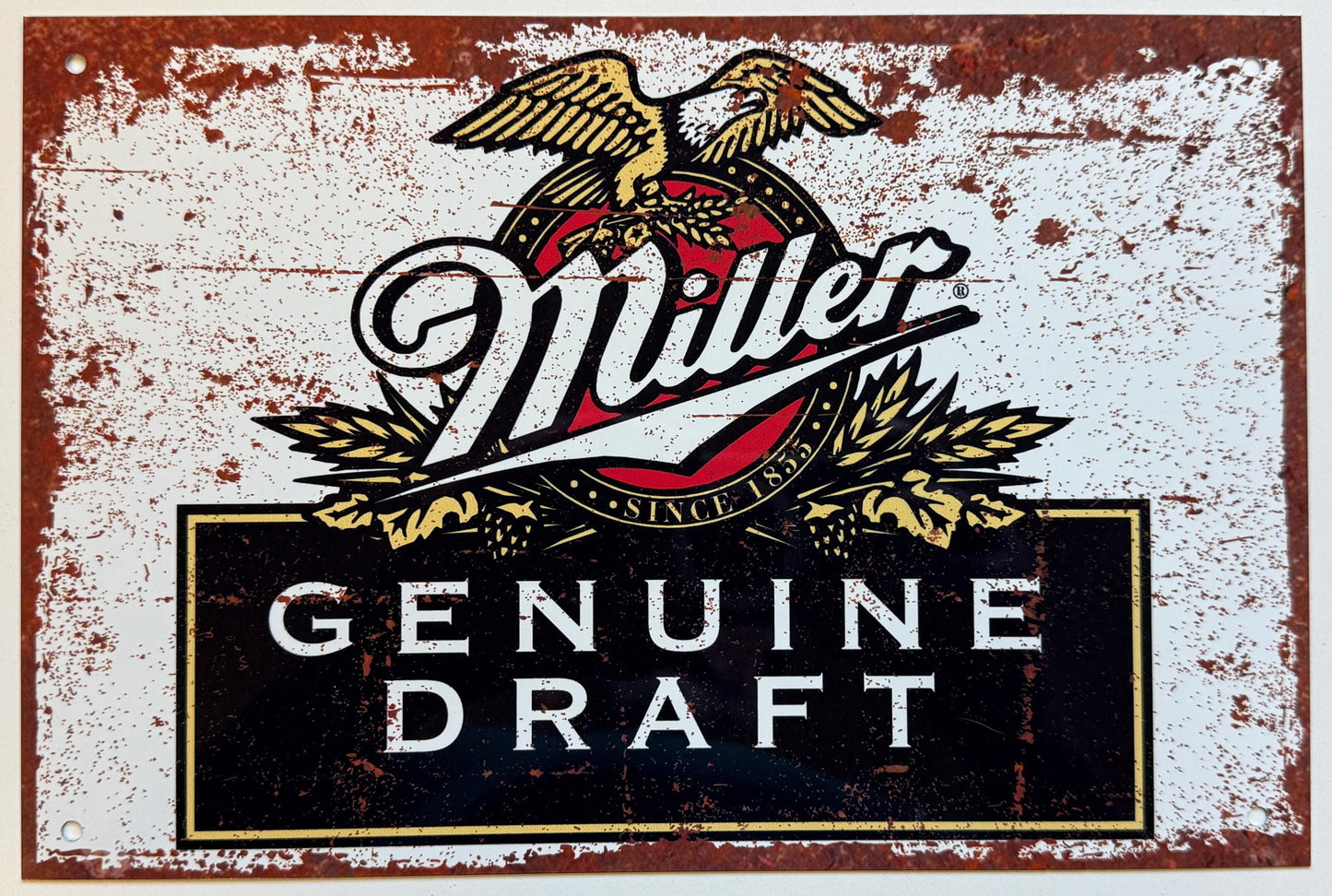 Metal Vintage Style Wall Sign - Miller Draft Logo Metal Sign Advertising Sign, Rusty look, 10.5 x 7 inch [MILL1]