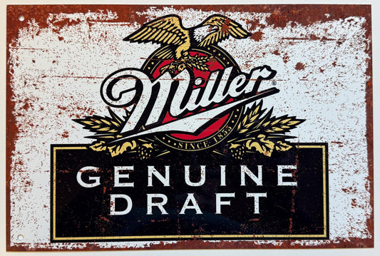 Metal Vintage Style Wall Sign - Miller Draft Logo Metal Sign Advertising Sign, Rusty look, 10.5 x 7 inch [MILL1]