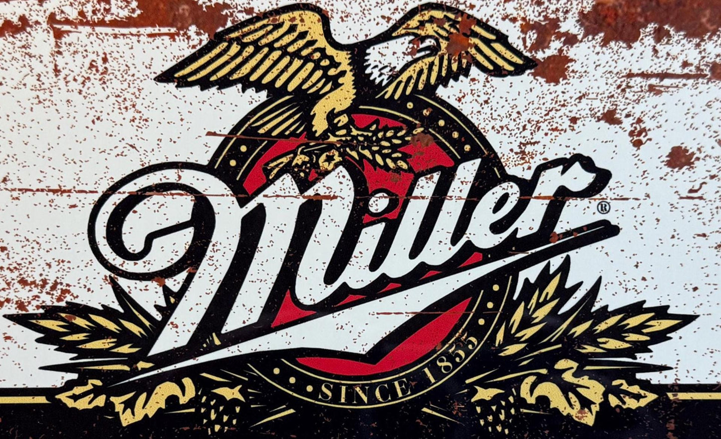 Metal Vintage Style Wall Sign - Miller Draft Logo Metal Sign Advertising Sign, Rusty look, 10.5 x 7 inch [MILL1]