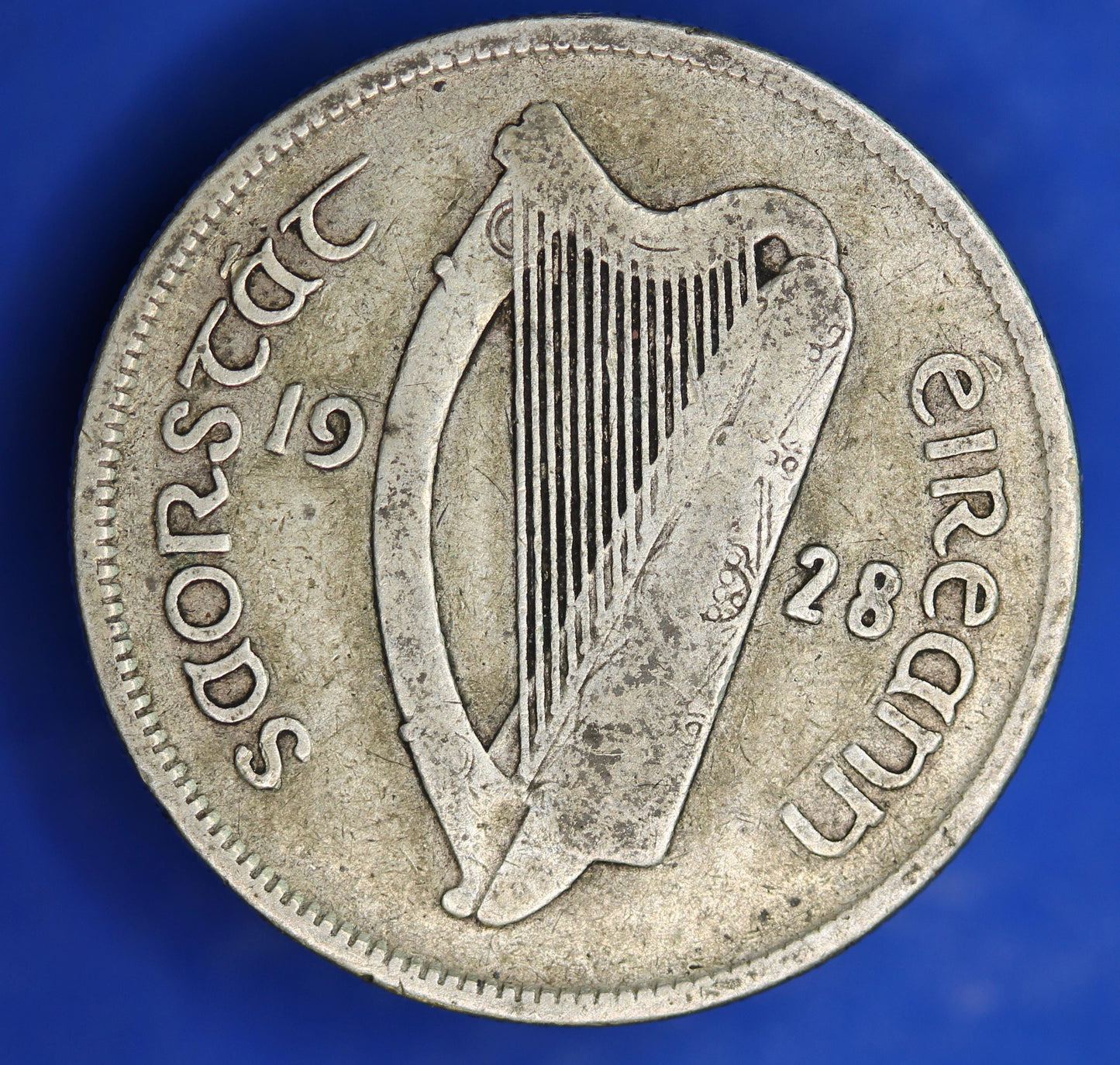 GENUINE 1928 Irish florin two shillings Ireland EIRE coin, Salmon Coin, 75% silver [04/25 32441]