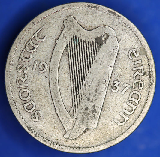 GENUINE 1928 Irish florin two shillings Ireland EIRE coin, Salmon Coin, 75% silver [04/25 32442]