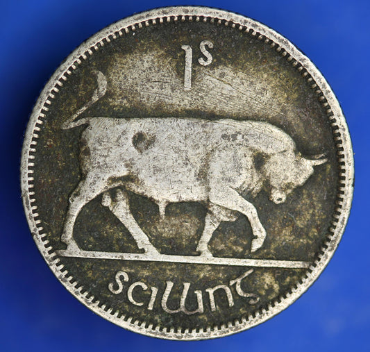 GENUINE 1933 Irish shilling Ireland EIRE coin, 75% silver, Bull Coin [04/25 32445]