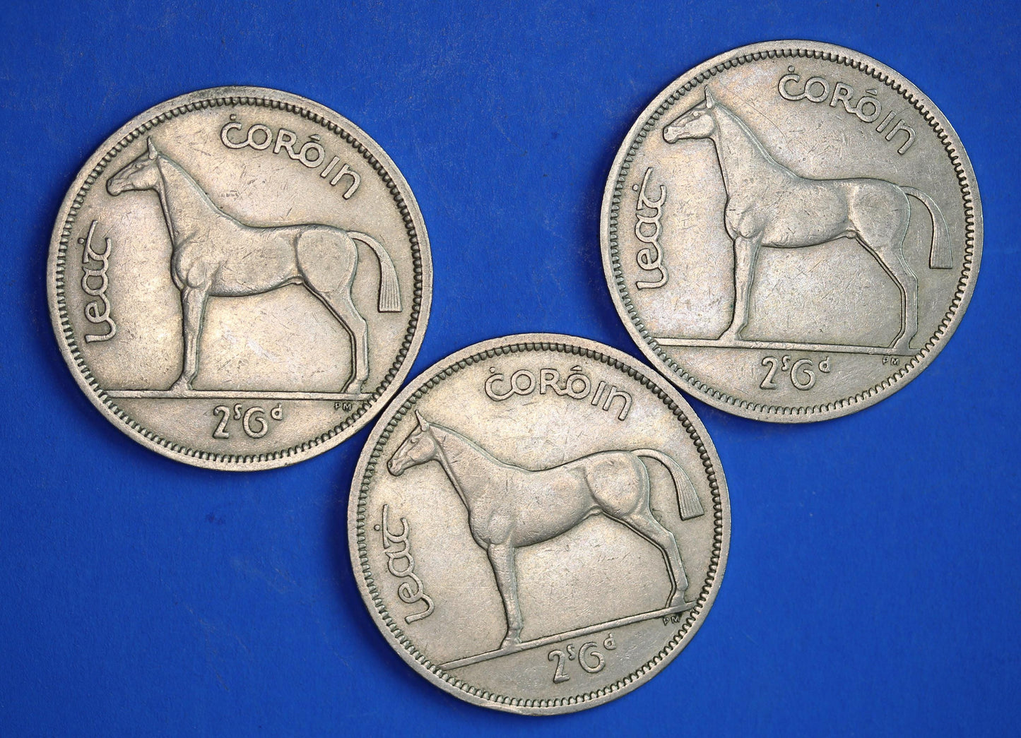 GENUINE 3 Irish Half Crowns 2/6 Ireland EIRE coins, Irish Hunter, various dates [05/25 32480]