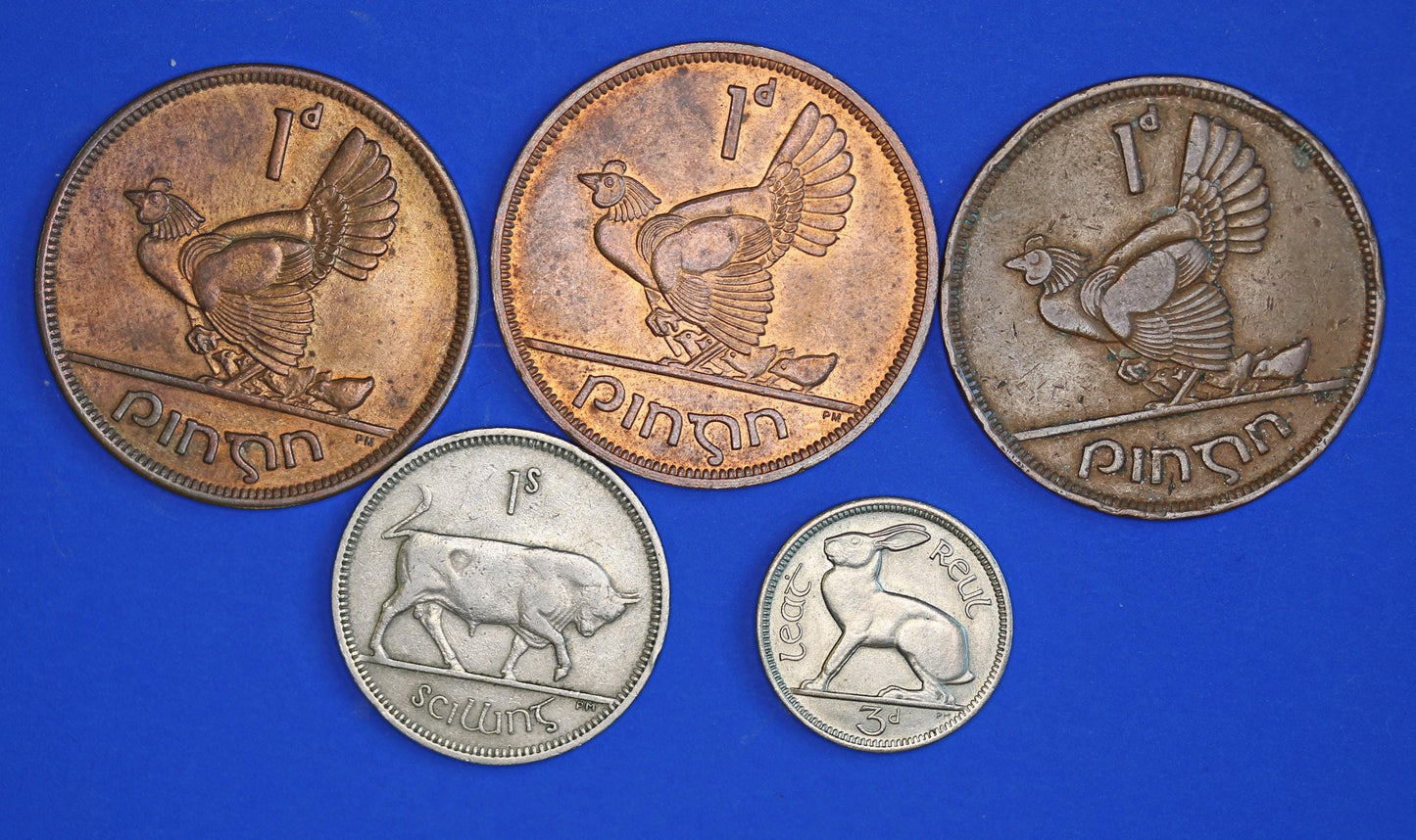 GENUINE Collection Irish Ireland EIRE Shilling Threepence Pennies Coins, various dates [05/25 32564]