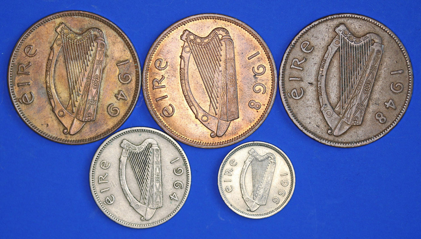 GENUINE Collection Irish Ireland EIRE Shilling Threepence Pennies Coins, various dates [05/25 32564]