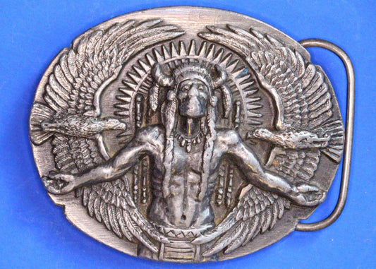 1991 Siskiyou Indian W/ Flying Eagles Belt Buckle, for 1 1/2 inch belt  [05/25 32637]