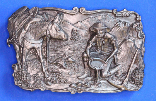 Western style Gold Panning / Donkey Belt Buckle, for 1 1/2 inch belt  [05/25 32639]