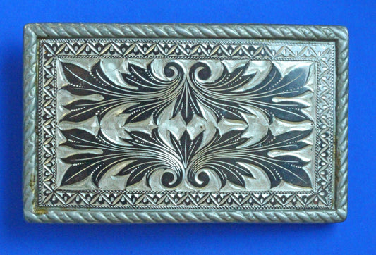 Vintage Nickel Plated Metal Western Cowboy Belt Buckle, for 1 1/2 inch belt  [05/25 32350]