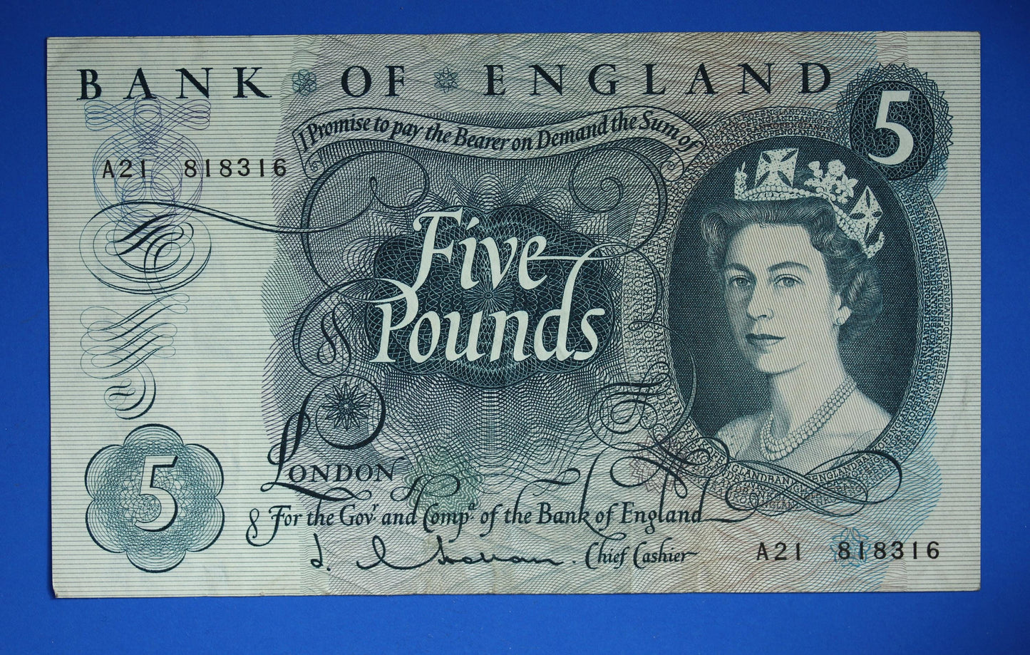 1963 Bank of England Five pound 5 pound, O'Brien "A21" banknote  [05/25 32815]