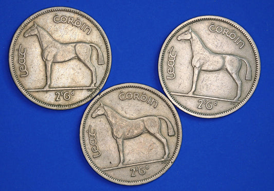 GENUINE 3 Irish Half Crowns 2/6 Ireland EIRE coins, Irish Hunter, various dates [07/25 32960]
