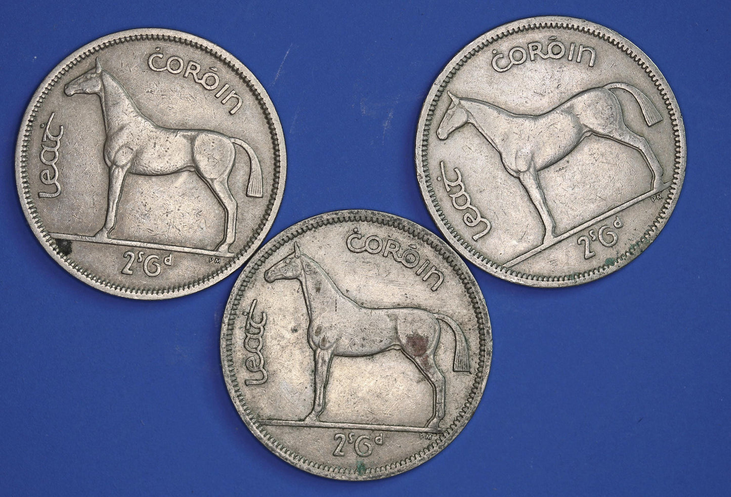 GENUINE 3 Irish Half Crowns 2/6 Ireland EIRE coins, Irish Hunter, various dates [07/25 32962]