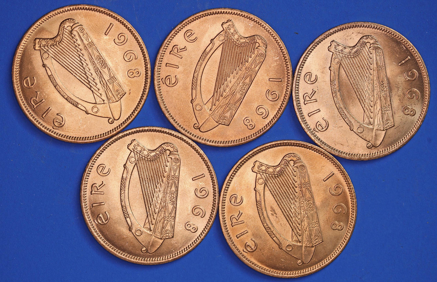GENUINE Collection Irish Penny Pennies 1d EIRE Ireland coins, Hen with Chicks, All 1968, aUNC [07/25 32988]