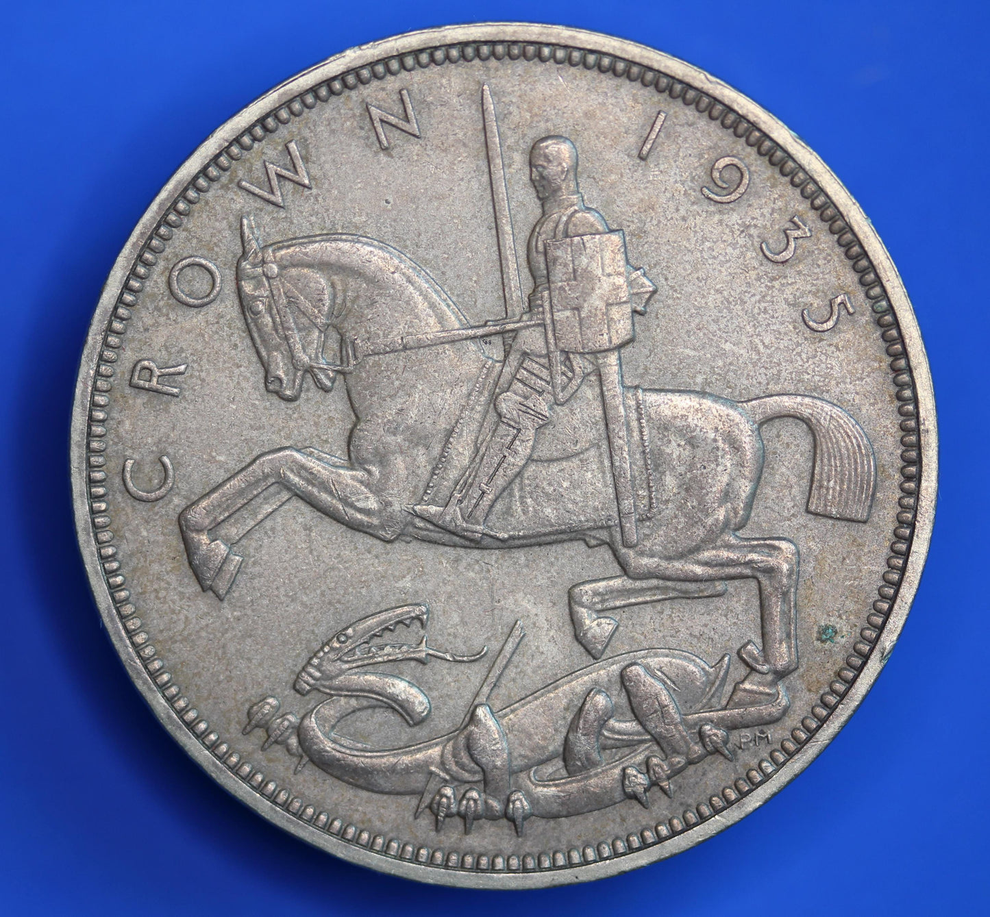 GENUINE British Coin -  1935 George V Crown, five shillings, Rocking Horse coin  [07/25 32917]
