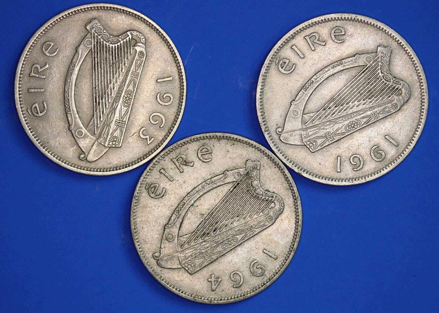 GENUINE 3 Irish Half Crowns 2/6 Ireland EIRE coins, Irish Hunter, various dates [07/25 32962]