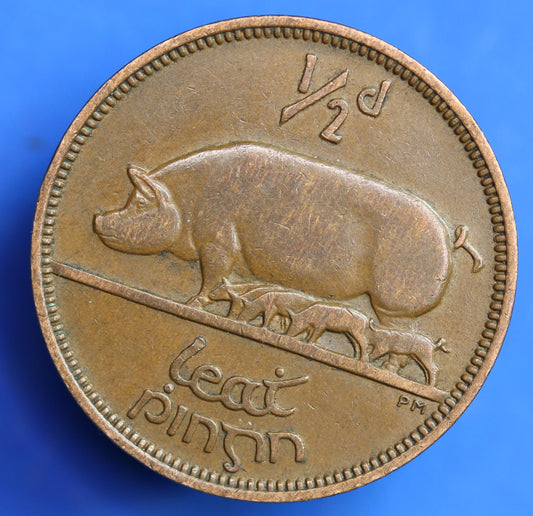 GENUINE 1953 Irish Half Penny Penny 1/2d EIRE Ireland coin, Sow & Piglets [07/25 33018]