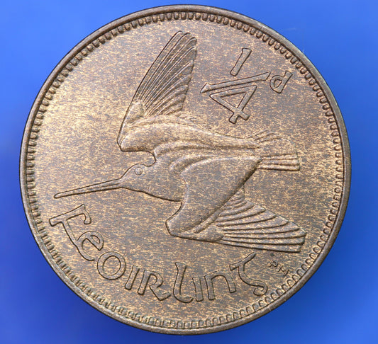 1930 Irish farthing, quarter penny 1/4d EIRE Ireland coin, Woodcock, high grade [07/25 33029]