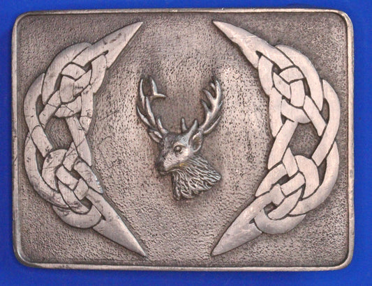 Scottish Stag Head & Celtic Knot Kilt Belt Buckle, for 2 inch belt  [09/25 32638]