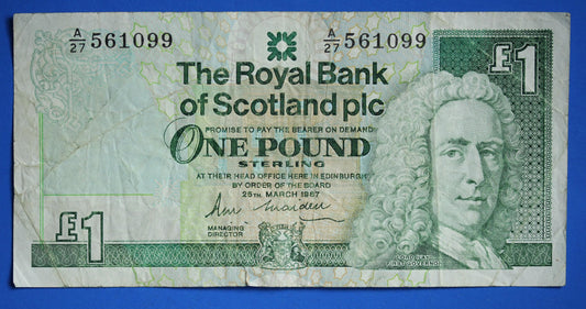 1987 Royal Bank of Scotland One Pound Banknote, Scottish Banknote   [09/25 33169]