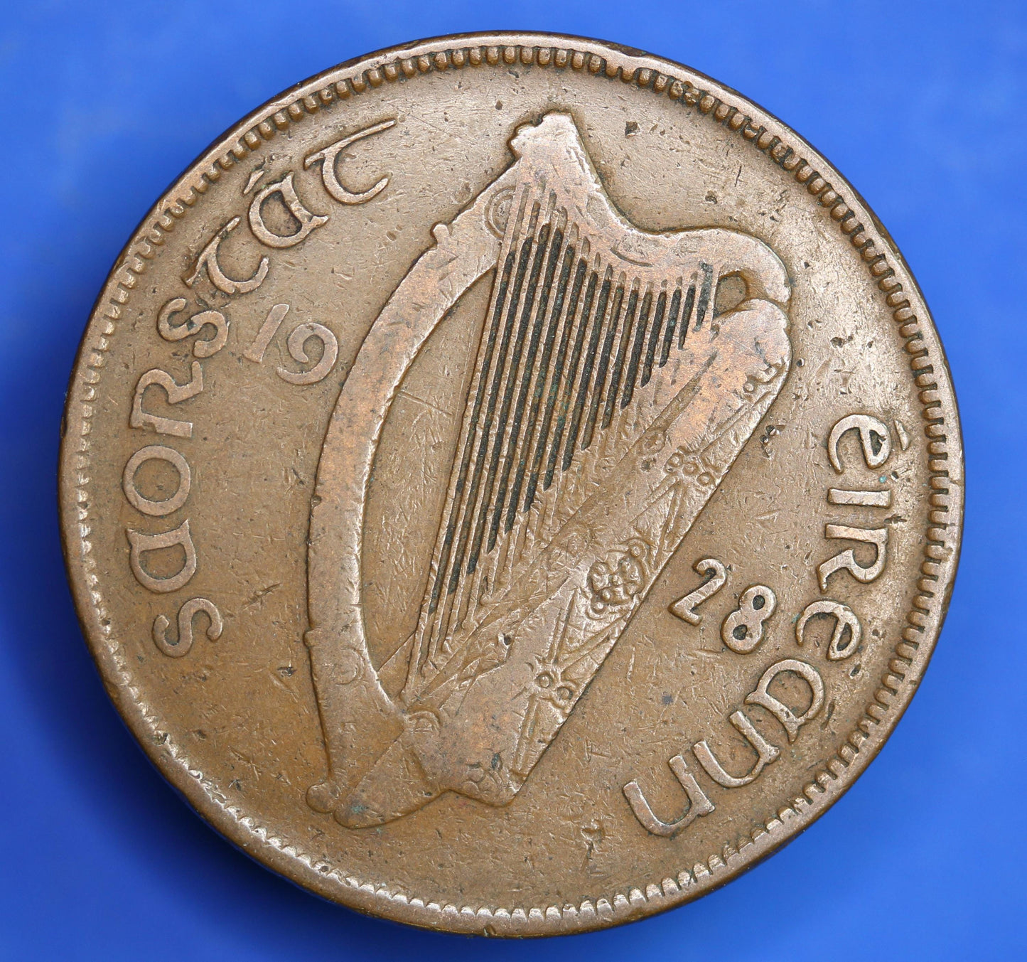 1928 Irish Penny Pennies 1d EIRE Ireland coin, Hen with Chicks [09/25 33185]