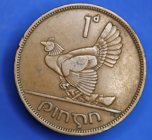 1940 Irish Penny Pennies 1d EIRE Ireland coin, Hen with Chicks [09/25 33187]