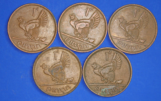 GENUINE Collection Irish Penny 1d EIRE Ireland coins, different dates [09/25 33176]