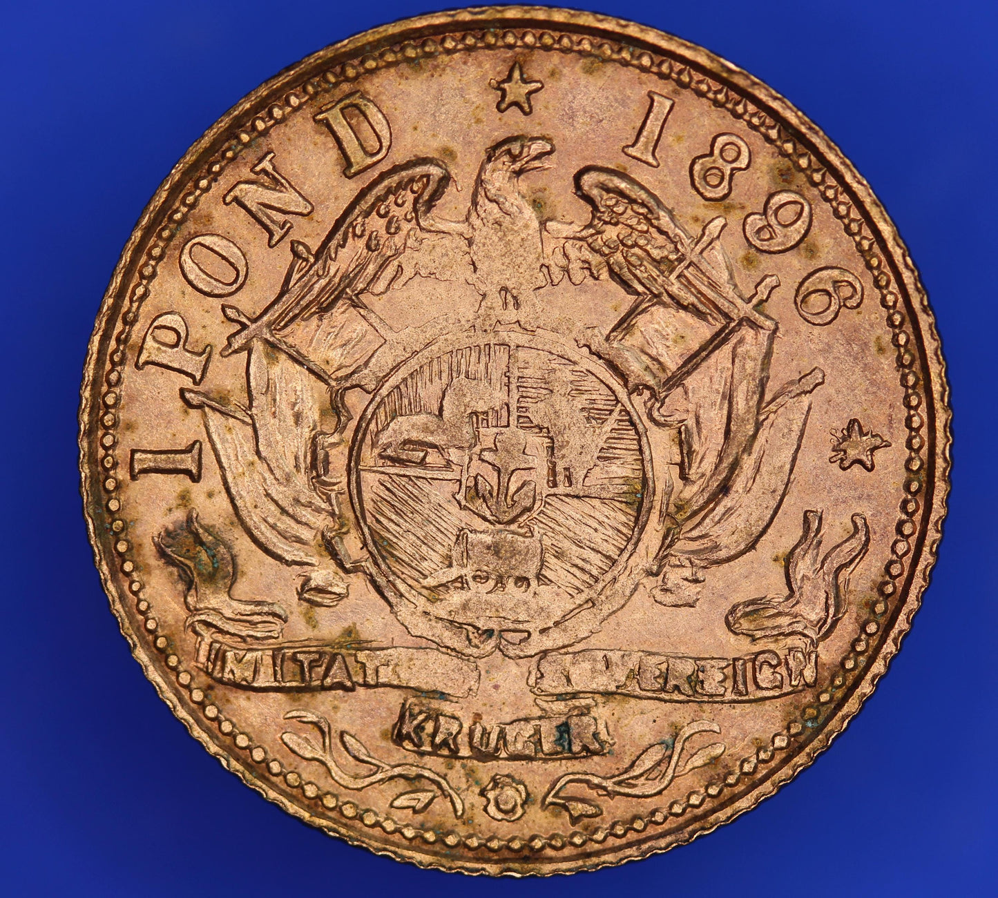 REPRODUCTION 1896 ZAR South Africa Kruger Pond Paul Kruger Portrait Eagle Coat of Arms  [09/25 24526]