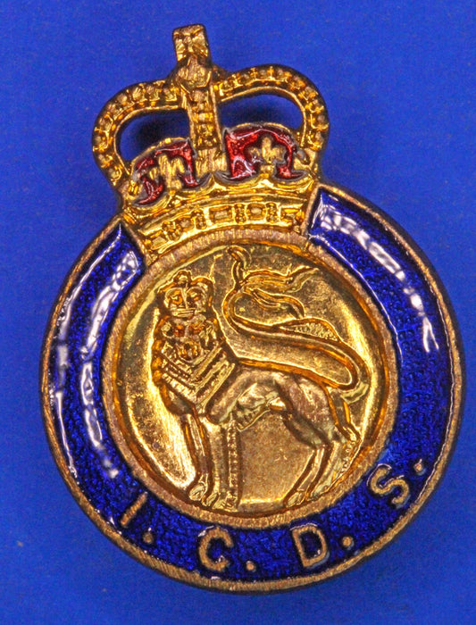 ICDS Industrial Civil Defence Service Queen's Crown. Enamel Lapel badge [09/25 24630]
