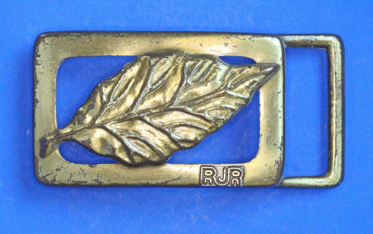Vintage Brass RJR Tobacco Leaf Belt Buckle, 3 x 1-1/2 inch  [09/25 32352]