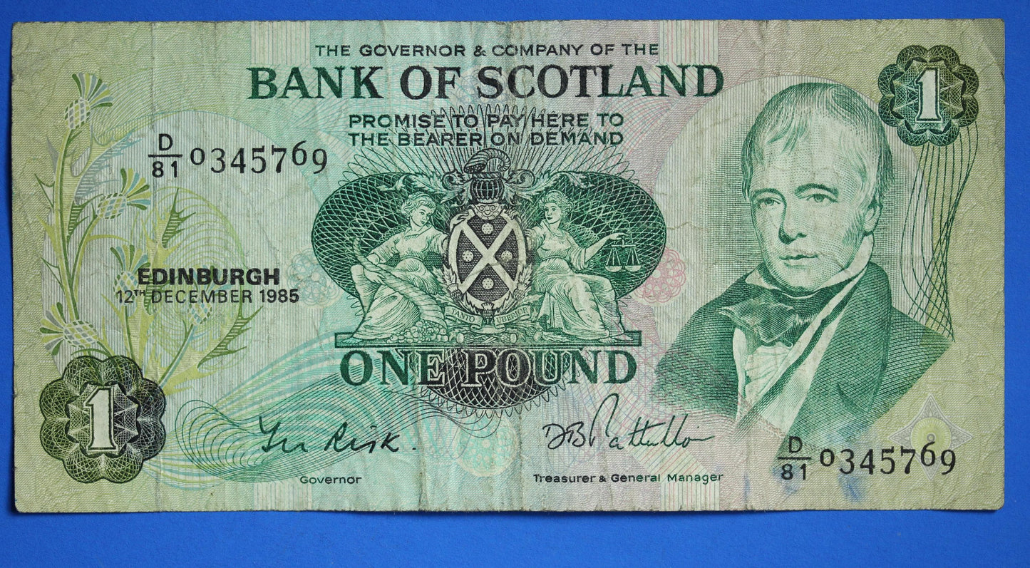 1985 Bank of Scotland One Pound Banknote, Scottish Banknote, Walter Scot   [09/25 33168]