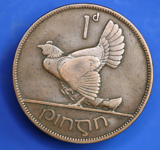 1928 Irish Penny Pennies 1d EIRE Ireland coin, Hen with Chicks [09/25 33182]