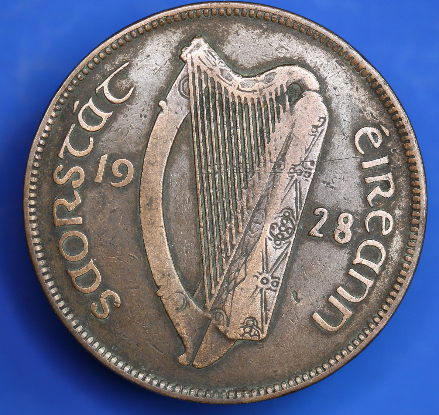 1928 Irish Penny Pennies 1d EIRE Ireland coin, Hen with Chicks [09/25 33182]