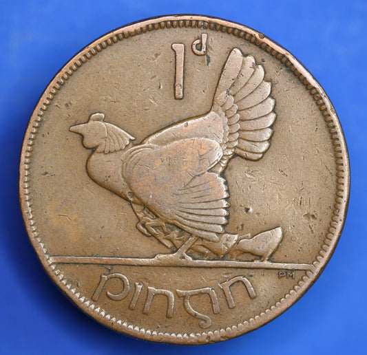 1928 Irish Penny Pennies 1d EIRE Ireland coin, Hen with Chicks [09/25 33185]