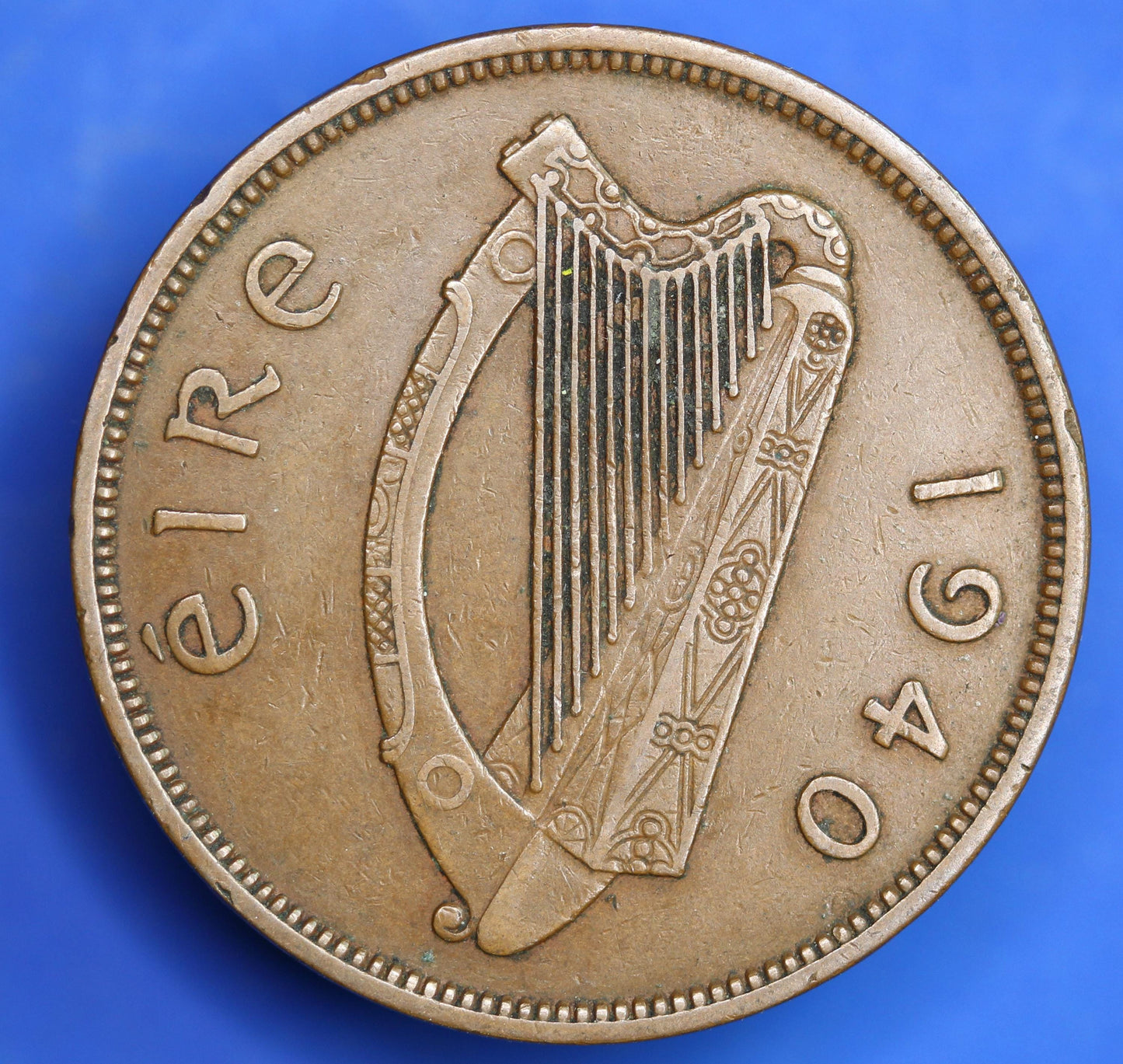 1940 Irish Penny Pennies 1d EIRE Ireland coin, Hen with Chicks [09/25 33186]