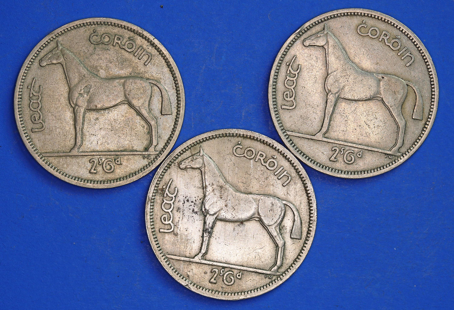 GENUINE 3 Irish Half Crowns 2/6 Ireland EIRE coins, Irish Hunter, various dates [10/25 33389]