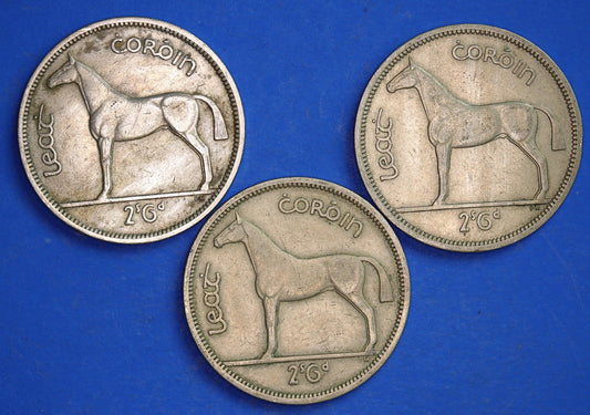 GENUINE 3 Irish Half Crowns 2/6 Ireland EIRE coins, Irish Hunter, various dates [10/25 33391]