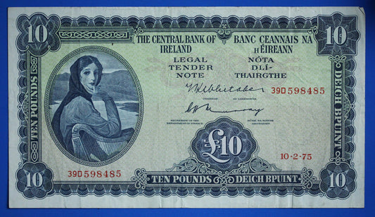 1975 Central Bank of Ireland, Ten Pound, Ten Punt Irish EIRE Lady Lavery banknote [10/25 33447]