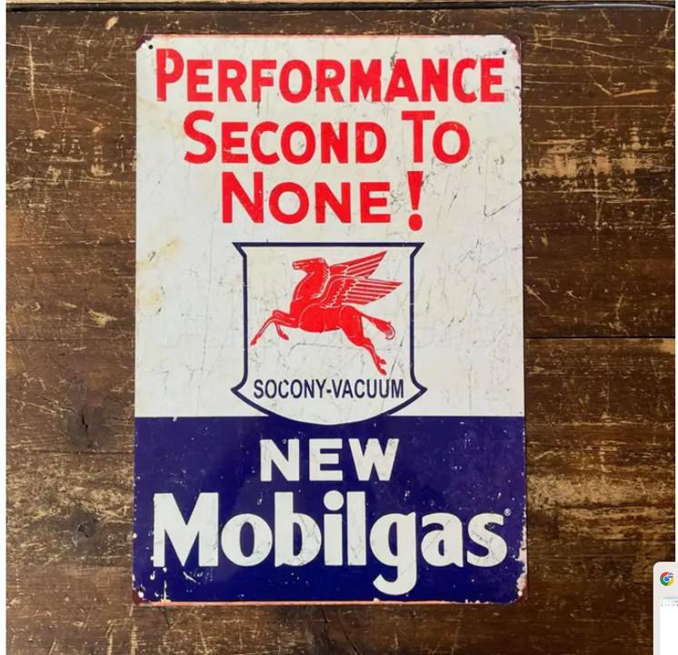 Metal Vintage Style Wall Sign - Metal Vintage Style Sign - Mobilgas Motor Oil Performance 10x8 inch [MOB1]