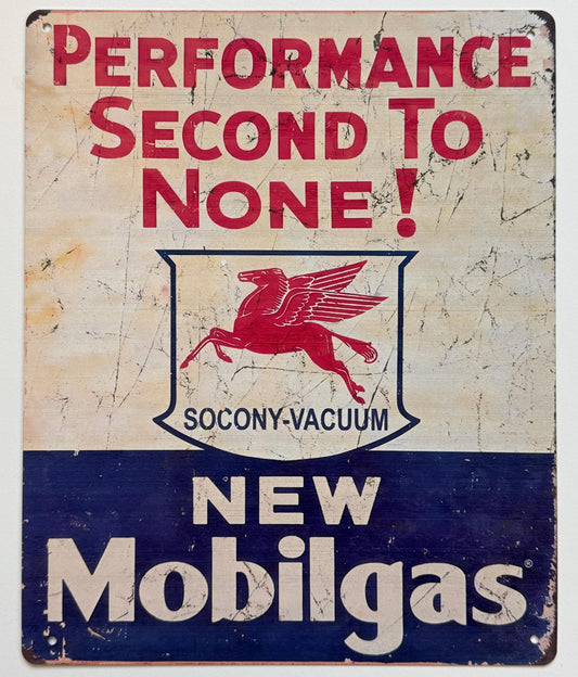 Metal Vintage Style Wall Sign - Metal Vintage Style Sign - Mobilgas Motor Oil Performance 10x8 inch [MOB1]