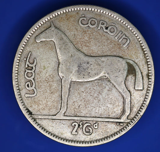 GENUINE 1942 Irish Half Crown 2/6 Ireland EIRE coin, 75% silver, Irish Hunter Horse [10/25 33570]