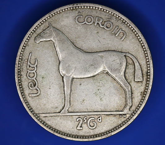 GENUINE 1939 Irish Half Crown 2/6 Ireland EIRE coin, 75% silver, Irish Hunter Horse [10/25 33574]