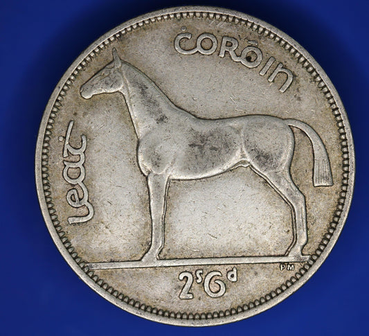 GENUINE 1939 Irish Half Crown 2/6 Ireland EIRE coin, 75% silver, Irish Hunter Horse [10/25 33575]
