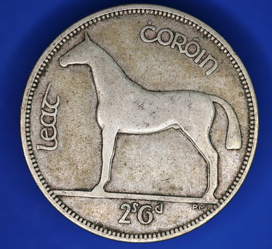 GENUINE 1930 Irish Half Crown 2/6 Ireland EIRE coin, 75% silver, Irish Hunter Horse [10/25 33579]
