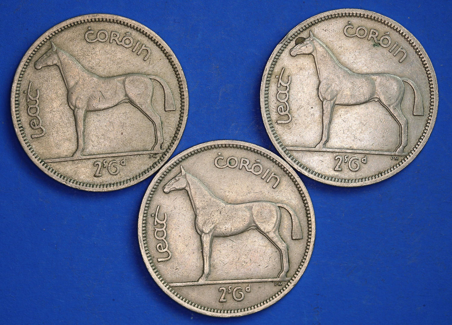 GENUINE 3 Irish Half Crowns 2/6 Ireland EIRE coins, Irish Hunter, various dates [10/25 33385]