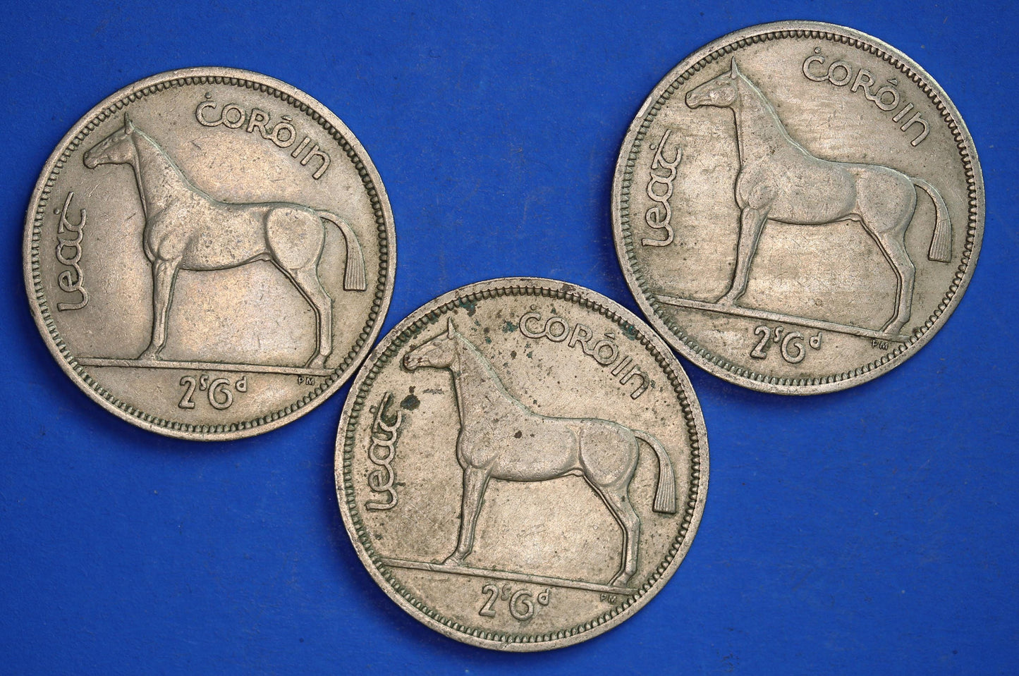 GENUINE 3 Irish Half Crowns 2/6 Ireland EIRE coins, Irish Hunter, various dates [10/25 33386]