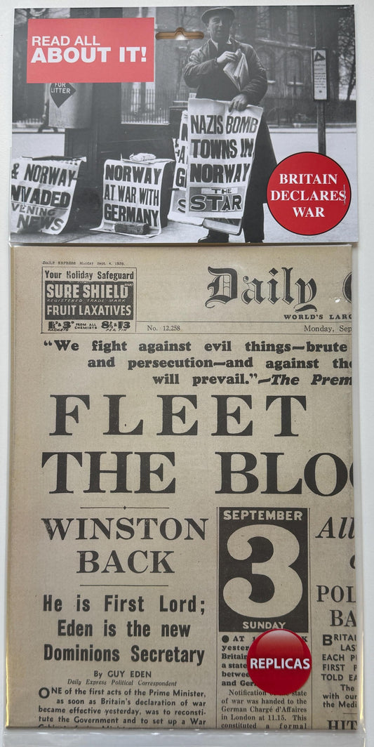 Reproduction: Britain declares War newspaper (WW2) [WW2NP1]
