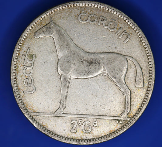 GENUINE 1940 Irish Half Crown 2/6 Ireland EIRE coin, 75% silver, Irish Hunter Horse [10/25 33573]