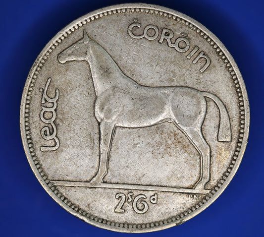 GENUINE 1940 Irish Half Crown 2/6 Ireland EIRE coin, 75% silver, Irish Hunter Horse [10/25 33577]