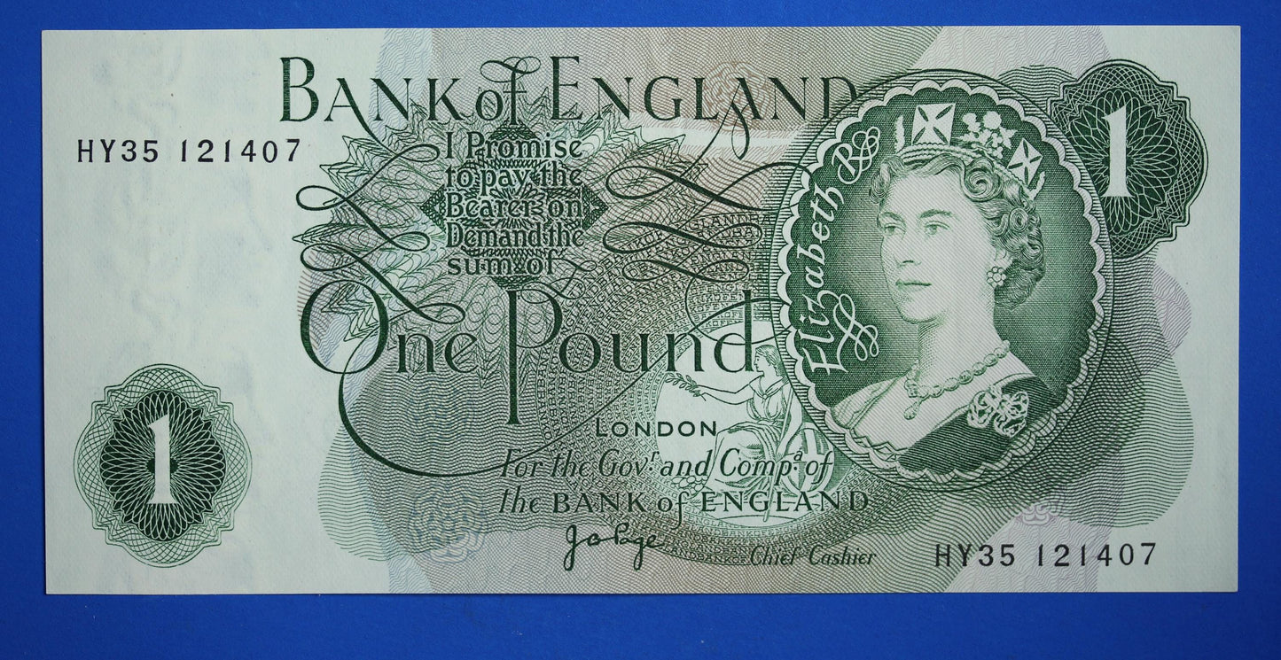 2x 1970 Bank of England One pound 1 pound JB Page Prefix "HY35" banknotes, Elizabeth II, CONSECUTIVE Numbers [11/25 33657]